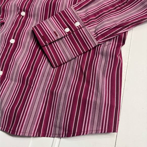 Eddie Bauer Maroon Pink Striped Button Down Shirt Wrinkle Resistant Size L - Picture 2 of 6